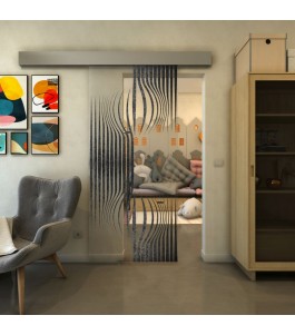 Glasschiebetür ECO-LINE - Fineprint Model 059 Schwarz auf Klarglas