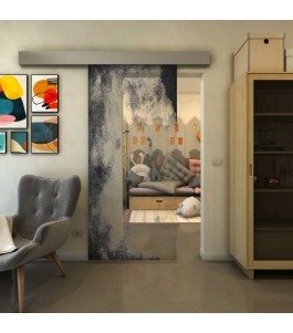 Glasschiebetür ECO-LINE - Fineprint Model 061 Schwarz auf Klarglas