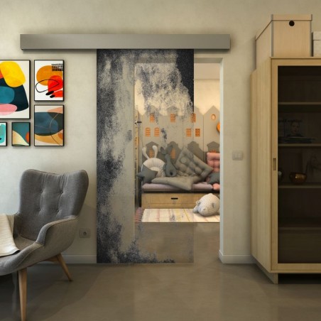 Glasschiebetür ECO-LINE - Fineprint Model 061 Schwarz auf Klarglas