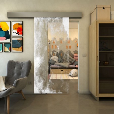 Glasschiebetür ECO-LINE - Fineprint Model 061 Weiss auf Klarglas