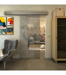 Glasschiebetür ECO-LINE - Fineprint Model 062 Schwarz auf Klarglas
