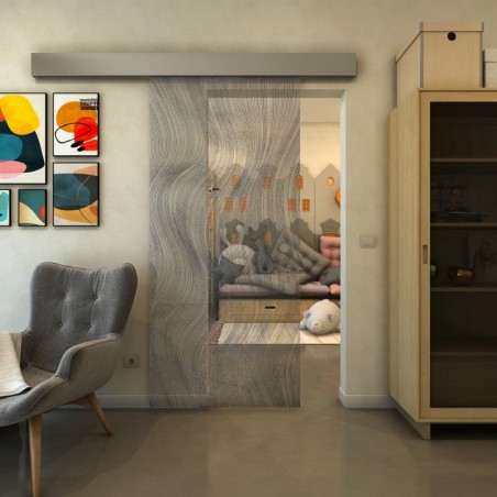 Glasschiebetür ECO-LINE - Fineprint Model 062 Schwarz auf Klarglas