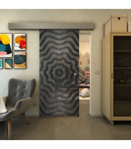 Glasschiebetür ECO-LINE - Fineprint Model 064 Schwarz auf Klarglas
