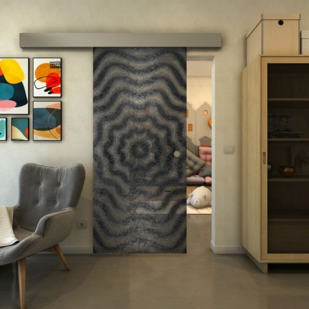 Glasschiebetür ECO-LINE - Fineprint Model 064 Schwarz auf Klarglas