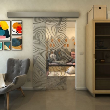 Glasschiebetür ECO-LINE - Fineprint Model 066 Schwarz auf Klarglas