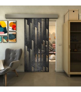 Glasschiebetür ECO-LINE - Fineprint Model 067 Schwarz auf Klarglas