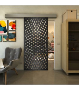Glasschiebetür ECO-LINE - Fineprint Model 068 Schwarz auf Klarglas