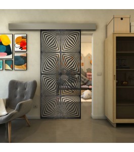 Glasschiebetür ECO-LINE - Fineprint Model 069 Schwarz auf Klarglas