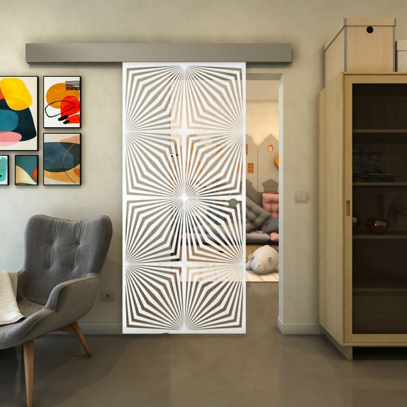 Glasschiebetür ECO-LINE - Fineprint Modell 069 Weiss auf Klarglas