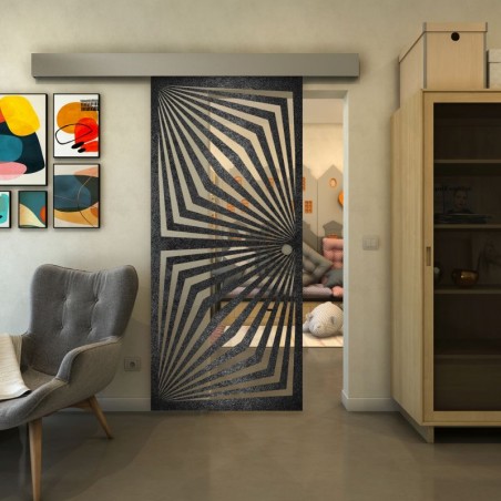 Glasschiebetür ECO-LINE - Fineprint Model 070 Schwarz auf Klarglas