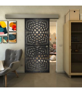 Glasschiebetür ECO-LINE - Fineprint Model 071 Schwarz auf Klarglas