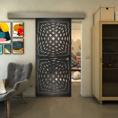 Glasschiebetür ECO-LINE - Fineprint Model 071 Schwarz auf Klarglas
