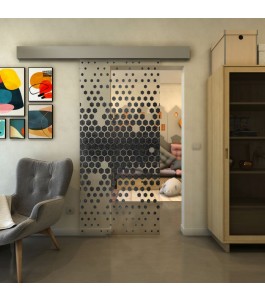 Glasschiebetür ECO-LINE - Fineprint Model 072 Schwarz auf Klarglas
