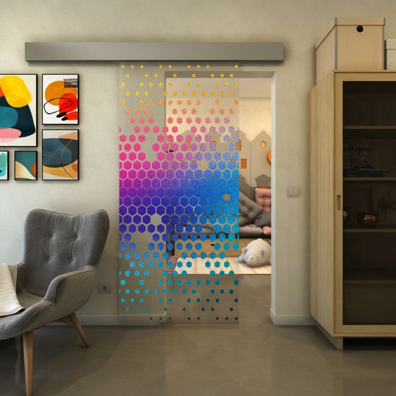 Glasschiebetür ECO-LINE - Fineprint Modell 072 Verlauf auf Klarglas