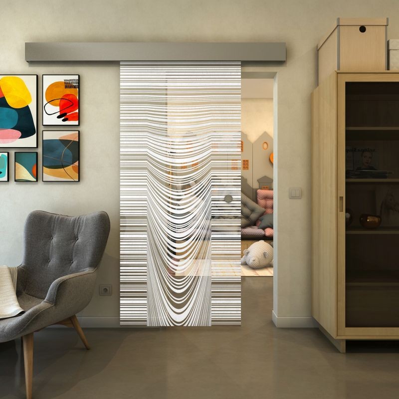 Glasschiebetür ECO-LINE - Fineprint Modell 073 Weiss auf Klarglas