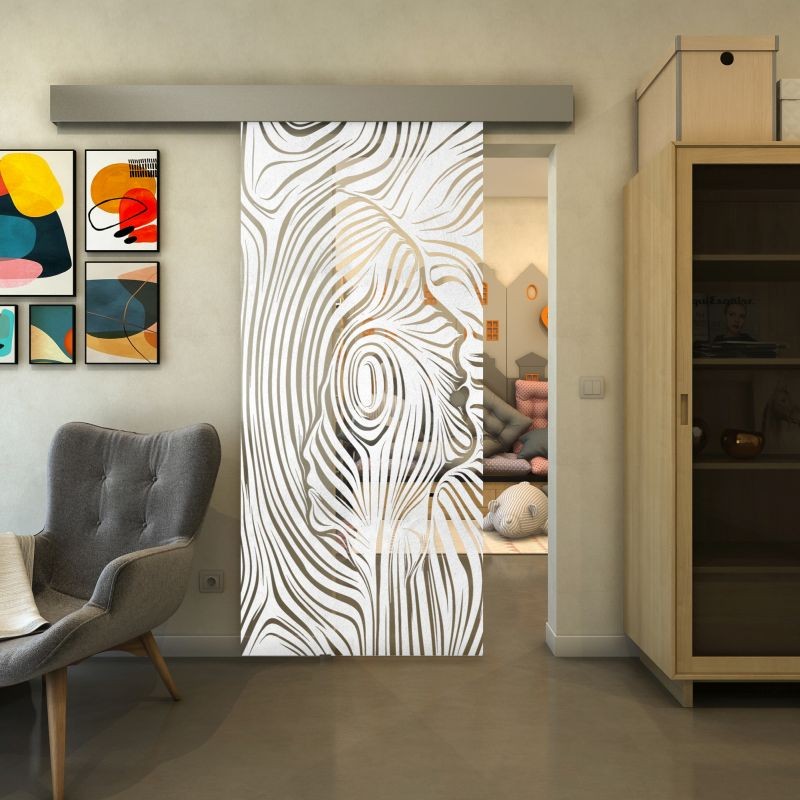 Glasschiebetür ECO-LINE - Fineprint Modell 074 Weiss auf Klarglas