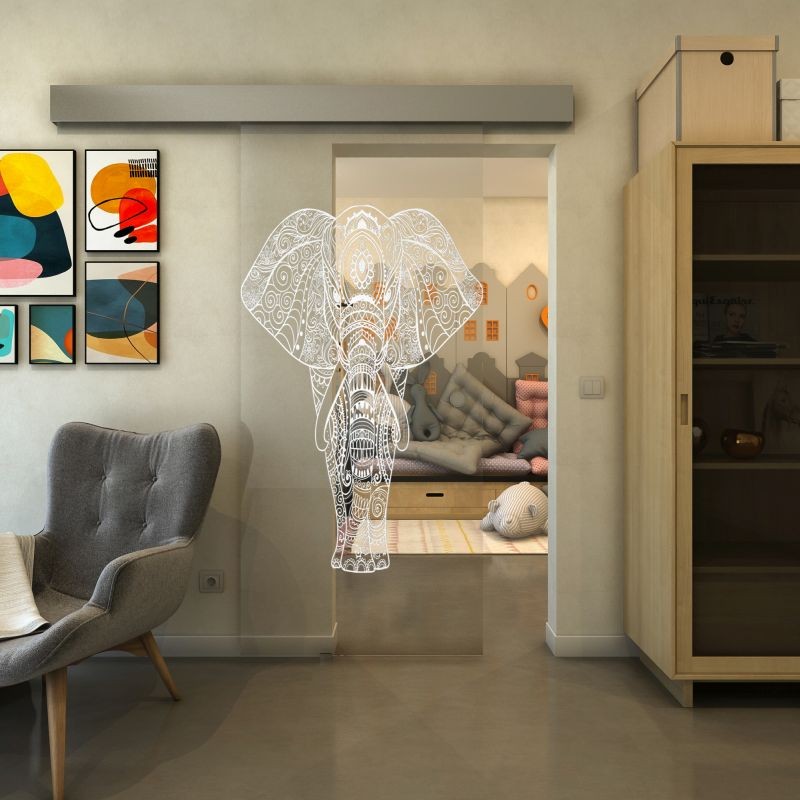 Glasschiebetür ECO-LINE - Fineprint Modell 078 Weiss auf Klarglas