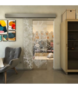 Glasschiebetür ECO-LINE - Fineprint Model 080 Weiss auf Klarglas