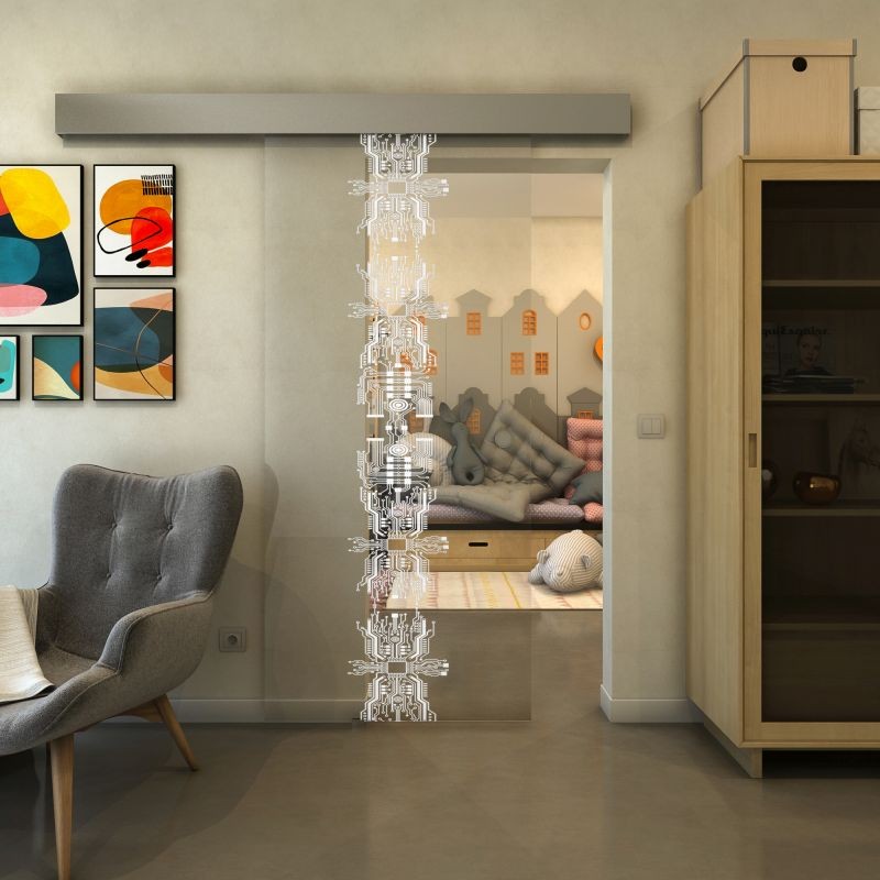 Glasschiebetür ECO-LINE - Fineprint Modell 081 Weiss auf Klarglas