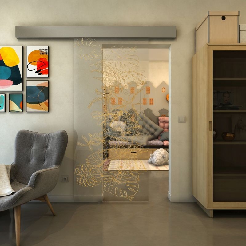 Glasschiebetür ECO-LINE - Fineprint Modell 082 Gold auf Klarglas