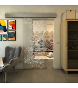Glasschiebetür ECO-LINE - Fineprint Model 082 Weiss auf Klarglas