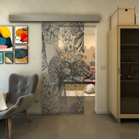 Glasschiebetür ECO-LINE - Fineprint Model 083 Schwarz auf Klarglas