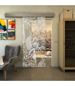 Glasschiebetür ECO-LINE - Fineprint Model 083 Weiss auf Klarglas