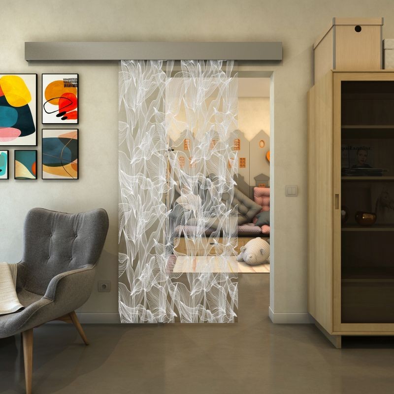 Glasschiebetür ECO-LINE - Fineprint Modell 084 Weiss auf Klarglas