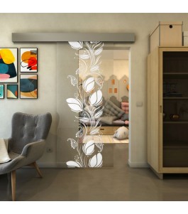 Glasschiebetür ECO-LINE - Fineprint Model 086 Weiss auf Klarglas