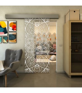 Glasschiebetür ECO-LINE - Fineprint Model 087 Weiss auf Klarglas