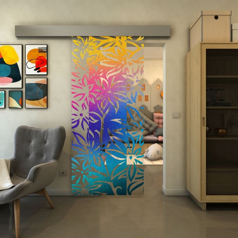 Glasschiebetür ECO-LINE - Fineprint Modell 094 Verlauf auf Klarglas