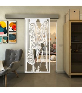Glasschiebetür ECO-LINE - Fineprint Model 097 Weiss auf Klarglas