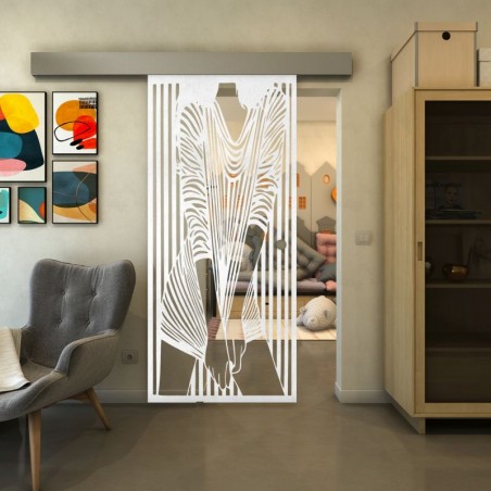 Glasschiebetür ECO-LINE - Fineprint Model 097 Weiss auf Klarglas