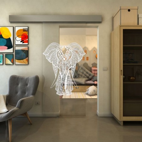 Glasschiebetür ECO-LINE - Fineprint Model 098 Weiss auf Klarglas