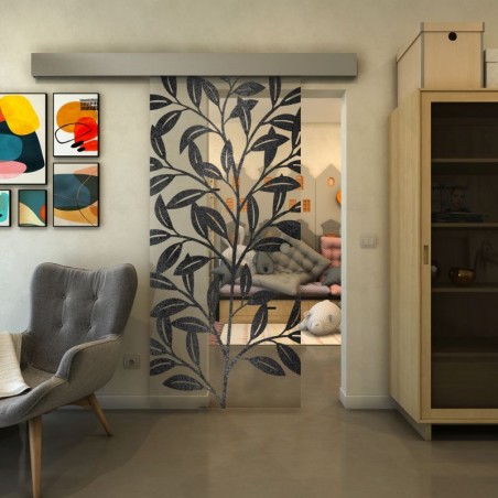 Glasschiebetür ECO-LINE - Fineprint Model 099 Schwarz auf Klarglas