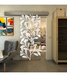Glasschiebetür ECO-LINE - Fineprint Model 099 Weiss auf Klarglas