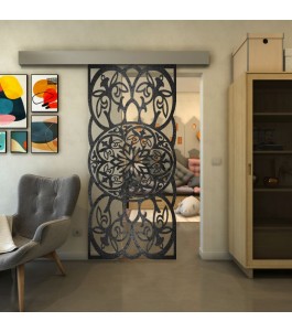 Glasschiebetür ECO-LINE - Fineprint Model 100 Schwarz auf Klarglas