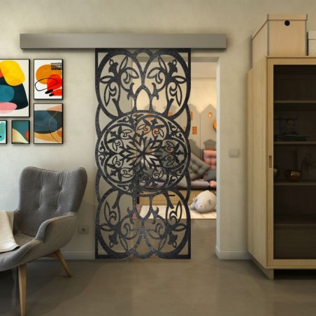 Glasschiebetür ECO-LINE - Fineprint Model 100 Schwarz auf Klarglas