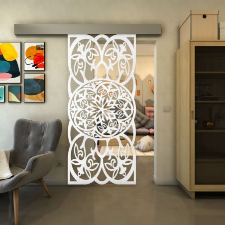 Glasschiebetür ECO-LINE - Fineprint Model 100 Weiss auf Klarglas
