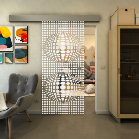 Glasschiebetür ECO-LINE - Fineprint Model 101 Weiss auf Klarglas