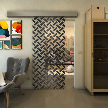 Glasschiebetür ECO-LINE - Fineprint Model 102 Schwarz auf Klarglas