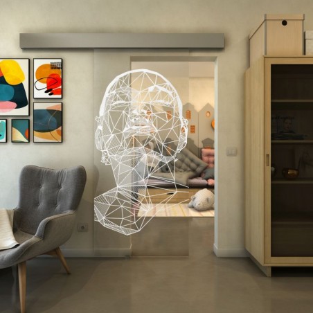 Glasschiebetür ECO-LINE - Fineprint Model 103 Weiss auf Klarglas