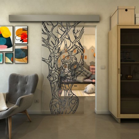 Glasschiebetür ECO-LINE - Fineprint Model 105 Schwarz auf Klarglas