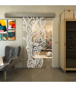 Glasschiebetür ECO-LINE - Fineprint Model 105 Weiss auf Klarglas
