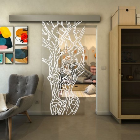 Glasschiebetür ECO-LINE - Fineprint Model 105 Weiss auf Klarglas