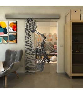 Glasschiebetür ECO-LINE - Fineprint Model 106 Schwarz auf Klarglas