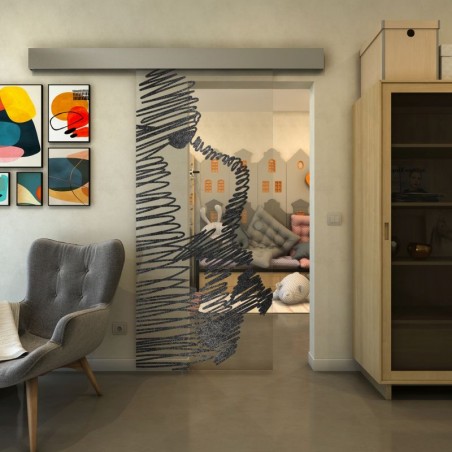 Glasschiebetür ECO-LINE - Fineprint Model 106 Schwarz auf Klarglas