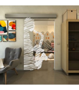 Glasschiebetür ECO-LINE - Fineprint Model 106 Weiss auf Klarglas