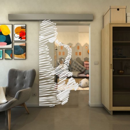 Glasschiebetür ECO-LINE - Fineprint Model 106 Weiss auf Klarglas