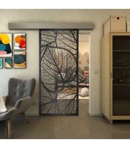 Glasschiebetür ECO-LINE - Fineprint Model 107 Schwarz auf Klarglas